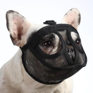 BARKLESS Short Snout Dog Muzzle, Breathable Mesh Flat Faced Muzzle for French Bulldog Shih Tzu and Pug, Mask Bulldog Mouth Cover for Biting Chewing Licking (Black, XS)