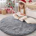 OLANLY Light Grey Round Rugs for Bedroom - Machine Washable, 4 ft Circle Area Rugs for Living Room, Soft and Fluffy Shaggy Carpet for Teen Girls and Boys, Nursery Rooms, Dorms, Home Decor Aesthetic