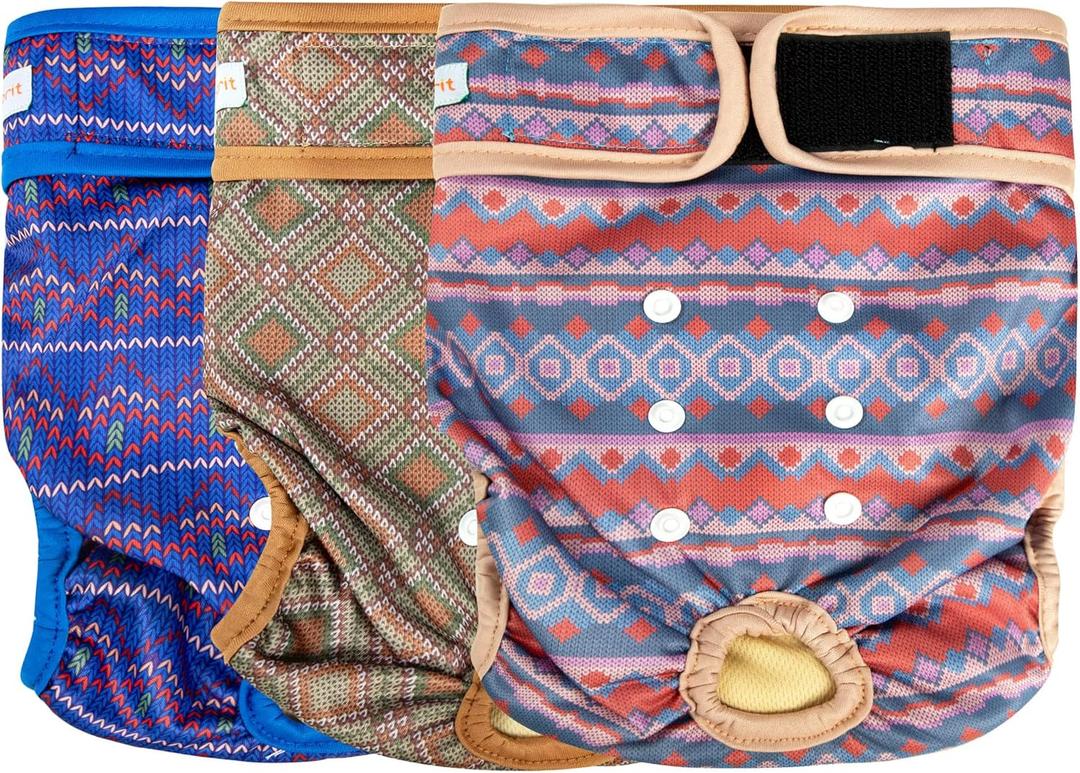 Langsprit Washable Female Dog Diapers - Doggie Reusable Diapers for Doggy Puppy Female in Period - Highly Absorbent Dog Heat Panties Plaid-1, M