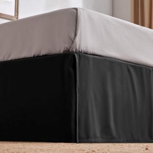 SLEEP ZONE Pleated Bed Skirts Full Size, 15 inch Tailored Drop Easy Fit Bedskirt, Anti-Static, Fade Resistant (Full, Black)