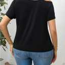 SOLY HUX Women's Plus Size Cold Shoulder T Shirts Elegant Cut Out Twist Front Asymmetrical Tops (Black, XXL)