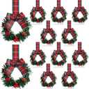 Zeyune 12 Pcs Small Christmas Wreaths for Kitchen Cabinets with Bow Ribbon Mini Cabinet Door Wreath Set Hanging Christmas Decor for Kitchen Window Outdoor Indoor, 14.96 x 7.87''(Red Green Bow)