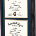 GraduationMall 14x20 Double Diploma Frame, Display 8.5x11 Certificate with Navy over Gold Mat,Tempered Glass,Mahogany with Gold Beads