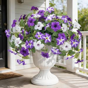 Ouddy Decor 3 Pcs Artificial Flowers for Outdoors Decorations, Fake Silk Petunias Flowers Faux Plants UV Resistant for Garden Porch Window Box Balcony Yard Planter Spring Summer Home Decor, Purple