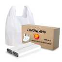LimonLaviu Plastic Bags - 100 Pack (11.5'x 6.5" x 21') with Handles for Small Business, Restaurants, Grocery & Trash (White)