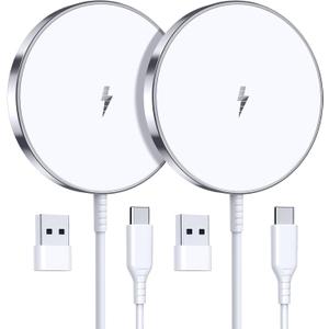Magnetic Wireless Charger 15W Fast Mag Safe Charger for Cell iPhone 17 Pro Max/17 Pro/17 Air/17/16/15/14/13/12 Series 2 Pack Charging Pad for AirPods 3/2/Pro 2/Pro Mag-Safe Original Replacement (Silver)