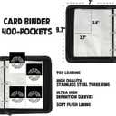 Trading Card Binder with 4 Pocket Pages, Top Loading 400 Pockets card collection Albums 3 rings card sleeves binder sheets (Red, 400 Pockets)