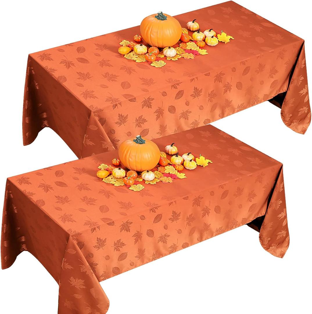 Preboun 2 Pcs Thanksgiving Rectangle Fall Tablecloth Maple Leaf Parties Table Cover Rectangular Leaves Fabric Table Cloth, Rust(52 x 70 Inch)