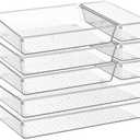 Criusia 8 Pack Drawer Organizer for Kitchen Gadgets, Large Clear Plastic Drawer Divider for Kitchen Accessories, Bathroom Organizers and Storage, Home Essentials for Makeup and Vanity Accessories