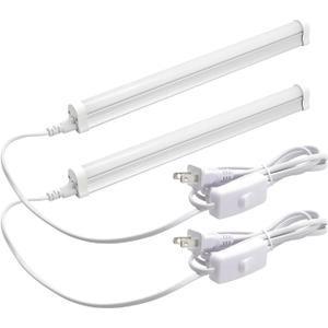 T5 LED Light Fixture 1ft 580lm 5W Frosted Cover, Under Cabinet Lighting, 6500k Cool White, Workbench and Utility Shop Lights, Corded Electric with Built-in ON/Off Switch (Pack of 2)