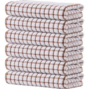 Kitinjoy Cotton 6 Pack Terry Kitchen Towels, 16 x 25 Inches Super Soft and Absorbent Dish Towels, Quick Drying Hand Towels for Kitchen Drying, Brown