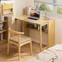 Bamboo Folding Desk for Small Spaces, Small Computer Foldable Desk, Natural, 32.28"Wx21.3"Dx29.92"H