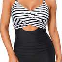 Women's One Piece Swimsuit with Shorts Boyshorts Boyleg 2025 Cutout Bathing Suit Criss Cross Swimwear (Stripe and Black, Small)