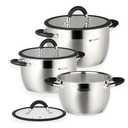 Daniks Orlando 6-Piece Stainless Steel Induction Cookware Set – Dishwasher Safe Pots with Heatproof Handles, Glass Lids, Measuring Scale, Silver