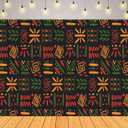 BELECO 10x8ft Fabric African Clash Ethnic Tribal Backdrop Red, Yellow, Green Symbols, Square Repeat Lines Backdrop for Black History Month, Juneteenth, Kwanzaa Background Banner Photo Studio Props