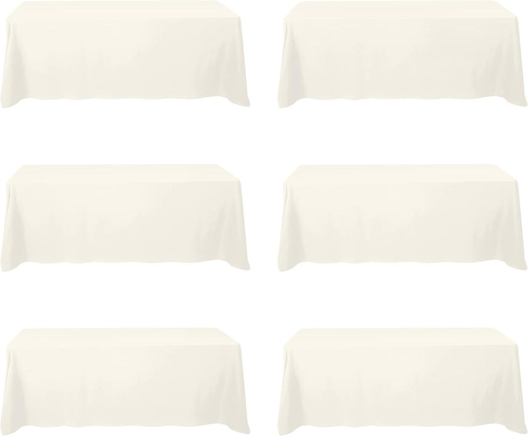 BRILLMAX 6 Pack Ivory Tablecloths 90 x 156 Inch for 8ft Rectangle Tables - 150 GSM Polyester Fabric, Floor Length Drop, Water, Stain & Wrinkle Resistant Cloth Cover for Wedding Reception Banquet