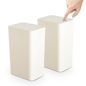 TrashAid 2 Pack Bathroom Trash Can with Lid, 2.6 Gallon / 10 Liter Small Garbage Can with Press Top Lid, Plastic Wastebasket with Pop-up Lids for Toilet, Office, Bedroom, Living Room, White
