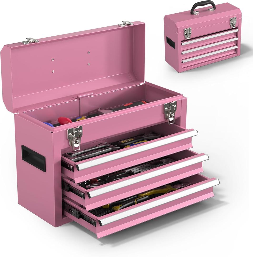 Heavy-Duty Metal Tool Chest with Drawers, Powder-Coated for Garage & Home (Pink)