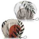 2 PCS Shower Cap Adjustable Reusable Double Waterproof Layer Elastic Hair Bath Cap Cute Aesthetic for Women Girls-Leaf