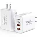 USB C Wall Fast Charger Block, 40W 4-Port Type C Charger Fast Charging Blocks PD Power Charger Adapter+QC 3.0 USB Multiport Charger Brick for iPhone 16/15/14/13/12 Pro Max, iPad, Galaxy S24/23-2Pack