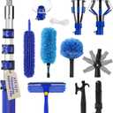 20FT Light Bulb Changer for High Ceilings with 5-12FT Heavy Duty Extension Pole,High Ceiling Fan Duster Extendable Reusable Cobweb,Feather,Window Cleaning Squeegee Kit for Home & House,Interior Roof (Blue)