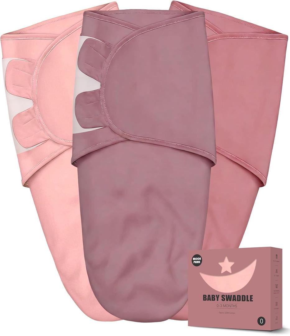 Newborn Swaddle Blanket Wrap 0-3 Months (2-Pack) - Adjustable Infant Sleep Sack, 100% Cotton Anti-Startle Soothing Sack, Soft Breathable Nursery Bedding - Dusty Rose + Pearl + Mauve (Light Pink, Mauve, and Dusty Purple)