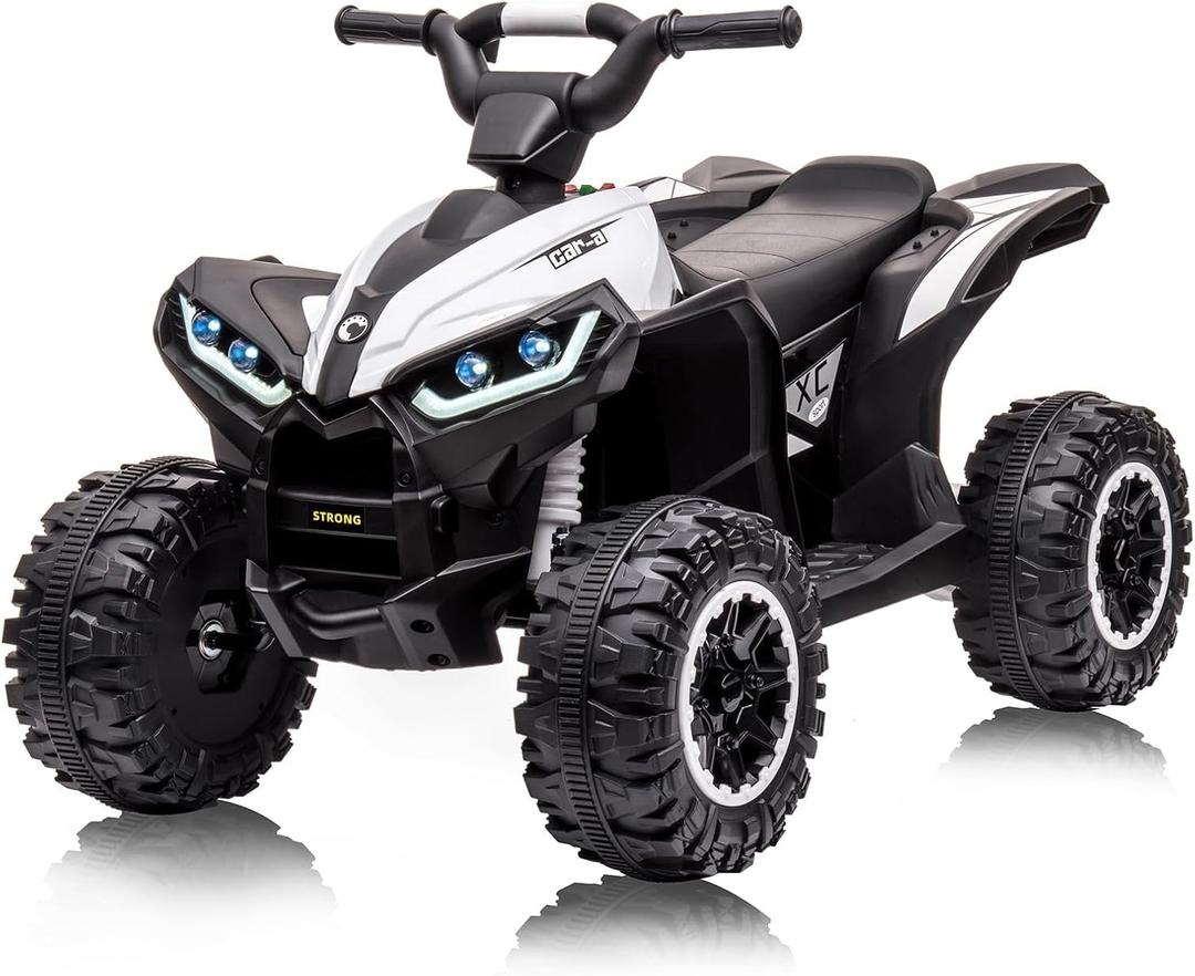 12V Kids Ride-On Electric ATV, 4 Wheel Dual Drive Kids Ride On Car with Parent Remote, High Low Speeds, Music, Battery Powered Ride On Toys for Boys and Girls, White