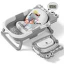 Collapsible Baby Bathtub for Newborn, Foldable Baby Bath Tub with Thermometer & Soft Floating Cushion & Drain Hole, Portable Travel Infant Bath Tubs for Newborns to Toddlers 0-36 Months Boys, Grey