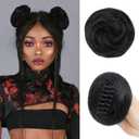 2PC Space Bun Hair Clip Natural Black Hair Bun Extensions for Women, Mini Claw Clip Messy Bun Hair Piece for Women Hairpieces for Daily, Cosplay, Party
