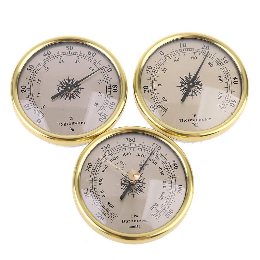 3 in 1 Air Pressure Gauge Thermometer Hygrometer Barometer 72Mm for Wall Mount Embedded Weather Forecast Station,Hygrometer,Gold