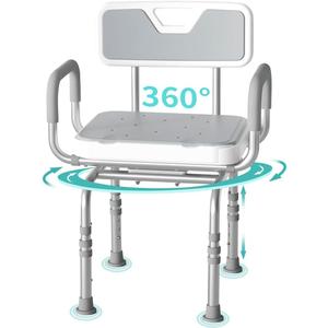Swivel Shower Chair, Shower Seat with Arms and Back for Seniors Elderly Disabled, Height Adjustable 500 lbs Capacity, 360 Rotatable Seat for Inside Shower Stall and Bathtub