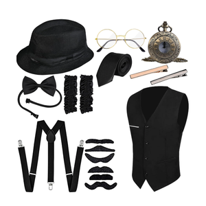 GOLDGE Gatsby-inspired 1920s Men's Costume Set with Gangster Vest, Pocket Watch, Hat, Suspenders Accessories for Halloween Cosplay or Retro Parties, Size XL