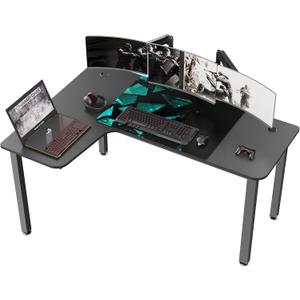 It's_Organized L Shaped Computer Desk, 60 Inch Corner Gaming Desk, Study Writing Desk, Modern Gaming Table Workstation with Large Mouse Pad, Sturdy Metal Frame, Easy to Assemble, Left Side Black