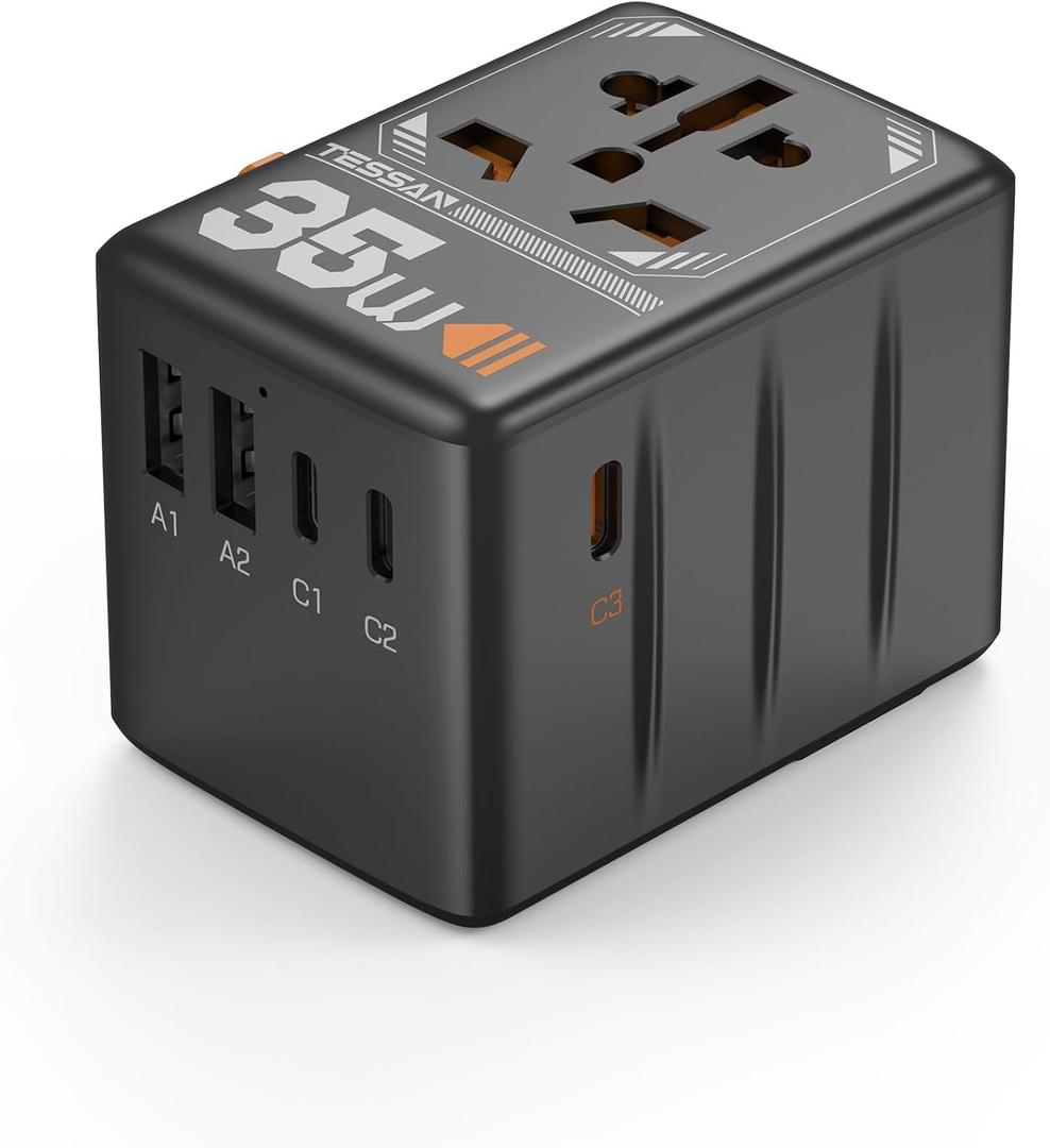 TESSAN Universal Travel Adapter, 35W International Plug Adaptor with 3 USB C and 2 USB A Charging Ports, Worldwide Power Outlet for US to European EU UK AUS Ireland(Type C/G/A/I)