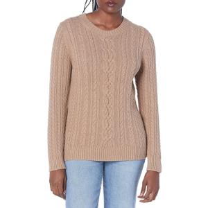 Amazon Essentials Women's Soft Fisherman Cable Knit Long-Sleeve Crewneck Sweater (X-Large, Camel Heather)