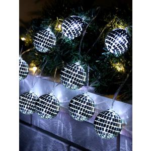 BBTO LED Disco Ball String Light Battery Powered Mirror Balls Ornaments for Outside Backyard Porch 70s 80s Disco Party Supplies(1.57 Inch,Black)