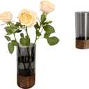 Shatterproof Acrylic Flower Vase with Wood Base10H*4.7''W Modern Table Centerpiece for Home Office Decor, Holds Fresh/Dried Stems, Lightweight&Stable, Present for Housewarming Christmas (Cylinder) (Cylinder Black Transparent)