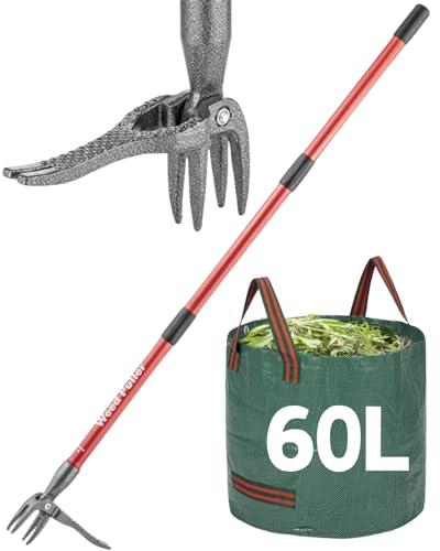 ZENHOSIT Stand Up Weed Puller Tool with 48" Long Metal Handle, 4-Claw Heavy-Duty Steel Head Weed Remove Tool for Lawn, Yard, Garden Without Bending or Kneeling