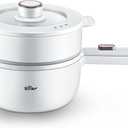 Bear Hot Pot Electric with Steamer, 1.6L Rapid Noodles Cooker, Mini Pot, Non-Stick Frying Pan for Steak, Ramen, Egg, Oatmeal, Soup with Power Adjustable