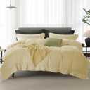 Cooling Queen Duvet Cover Set 3 Pieces-100% Washed Cotton with Chic Wide Trim Design Linen Like Textured Ultra Soft Cozy Bedding with Zipper Closure(Hemmed Pale Yellow, Queen 90"x90")