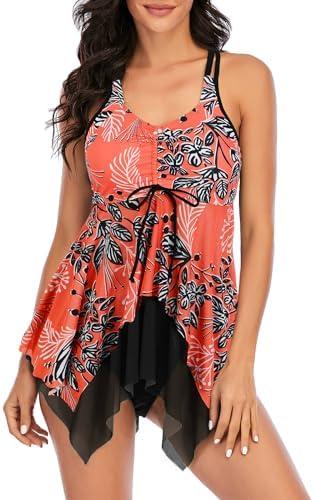 Century Star 2025 Womens Tankini Swimsuits Tummy Control 2 Piece Tankini Bathing Suit Dress with Shorts Modest Swimwear 2XL