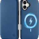 SHIELDON Case for iPhone 16 5G 2024, Genuine Leather Wallet Slim Book Flip RFID Blocking Card Slot Magnetic Shock Absorbing Wireless Charging Case Compatible with iPhone 16 6.1" - Nappa Royal Blue