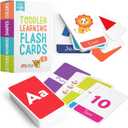 Merka Toddler Flash Cards, Set of 58 Alphabet, Letters, Colors, Shapes, and Numbers - Educational Preschool Flashcards, Double-Sided for 1-4 Years Old - Toddler Learning Activities