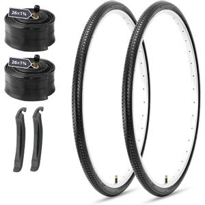 MOHEGIA 26x1 3/8 Inch Bike Tires (37-590 mm) - 2-Pack Folding Replacement Tires with Inner Tubes, Schrader Valve & Tire Levers for Vintage Urban Bicycles