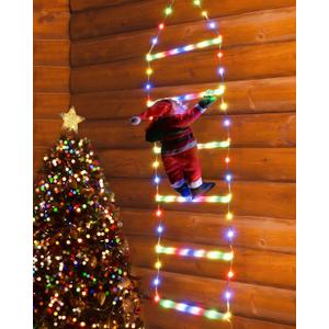 Christmas Decorations LED Ladder Lights with Climbing Santa Claus, 2.5ft Indoor Christmas Decorative Lights - 8 Modes Xmas Lights Tree for Home Holiday Wall Window Xmas Decor (Multicolor)