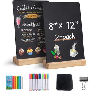SELEAD Small Chalkboard Words Sign - 2 Pack 8x12 Inch Tabletop Decorative Chalk Board with Wooden Stand, Double-Sided Erasable Message Menu Board for Food, Store, Business, Wedding