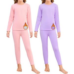 2 Set Girls Thermal Underwear Sets Kids Double-Sided Fleece Lined Long Johns Base Layer Top and Bottom for Cold Weather, M