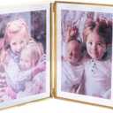 Double Picture Frames Gold Double Pictures Frame with Pressed Glass Photo Frame, Brass (5 x 7)