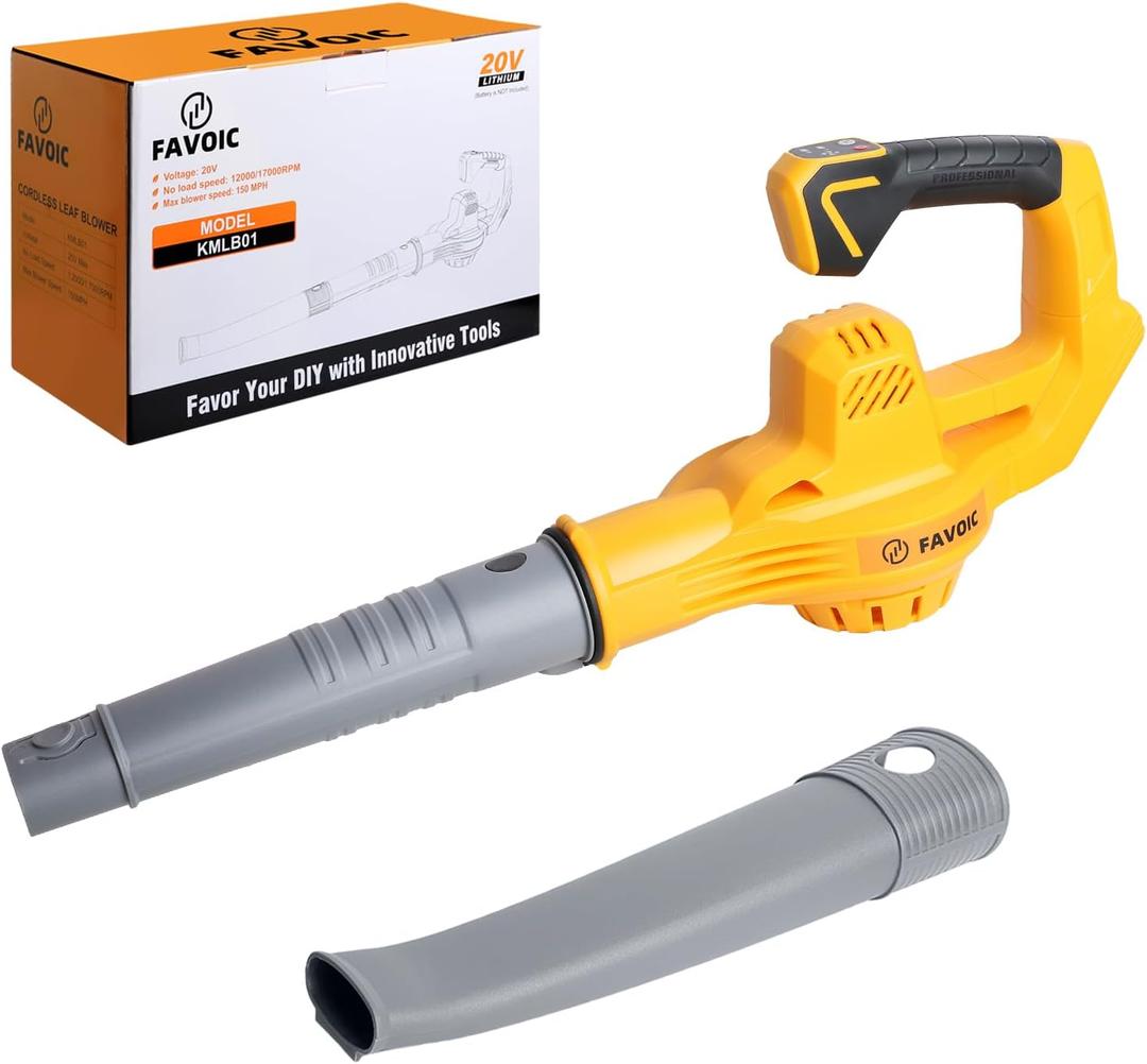 FAVOIC 20V Cordless Leaf Blower, 150 MPH, 2-Speed, 180 CFM, Compatible with DeWalt 20V Max Battery (TOOL BARE), Handheld, Lightweight, Powerful, Ideal for Leaves, Dust, Light Snow, and Outdoor Cleanup