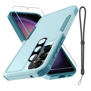 For Samsung Galaxy S23 FE Case [NOT for S23], Full Body Heavy Duty Rugged Shockproof Protective Phone Cover with Wrist Strap Lanyard, Tempered Glass Screen Protector and Camera Lens Cover, Mint Green, Pack of 3 